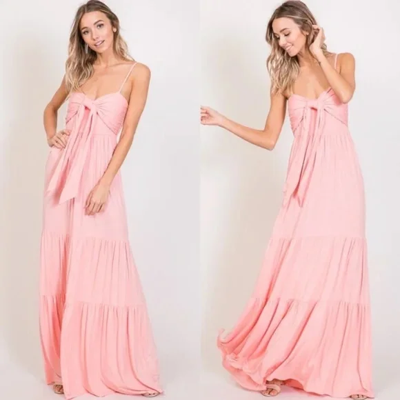 Boho Front Tie Ruffle Cami Maxi Dress - Picture 3 of 3